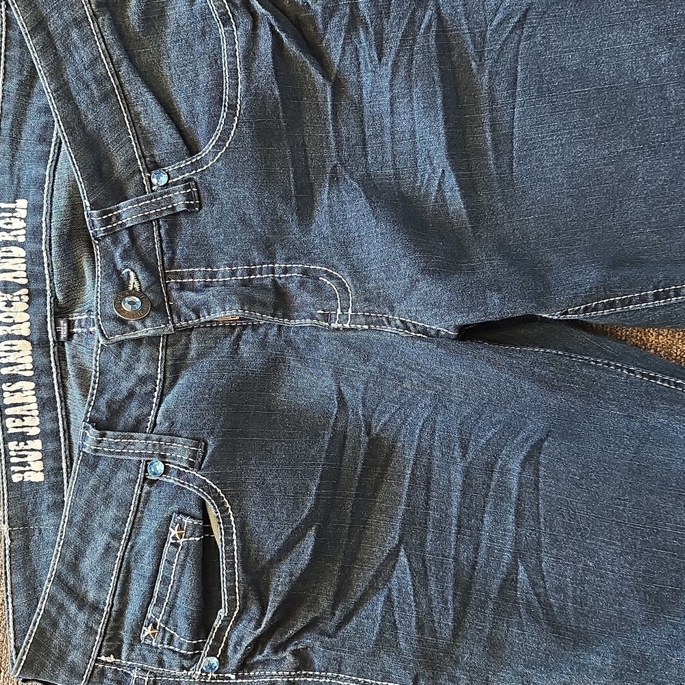 Women's Size 11 Blue Boot Cut Jeans With Rhinestone - Picture 3 of 5